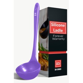 DI ORO Silicone Ladle – Soup Ladle for Cooking & Serving Heat-Resistant - Large Kitchen Ladle Nonstick Cookware Safe - Soup Serving Spoon with Wide Bowl - Silicone Utensil Dishwasher Safe (Lavender)