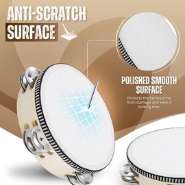 Flexzion Wooden Round Tambourine for Kids and Adults 6" Inch Single Row 8 Pair Jingles, Wood Handheld Percussion Instrument for Beginner and Professional Tambourine Player