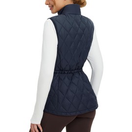 baleaf Women's Puffer Vest Lightweight Winter Warm Stand Collar Quilted Golf Sleeveless Vests Water Resistant Zip Pockets Navy Blue L
