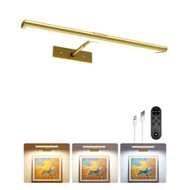 EZVALO Picture Light for Wall, 4800mAh Rechargeable Wireless Remote, 13in Dimmable Magnetic LED Art Display Light with 3 Color Temperatures, for Gallery, Living Room, Bedroom, Hallway (Gold)