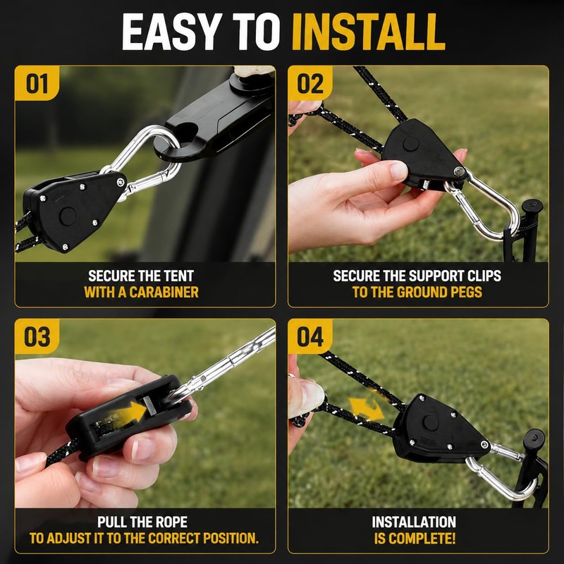 Rope Ratchet Tie Downs, 4mm x 4m Heavy Duty Adjustable
