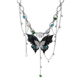 MOSTORY Butterfly Fairy Necklace - Crystal Renaissance Necklace for Fantasy Fairy Jewelry Women, Woodland Renfaire Choker for Fairycore Accessories Elf Cosplay