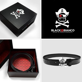 Black n Bianco Boys' Modern Leather Belt with our Trademarked Circle n Belt Buckle (X-Large, Pirate Silver)