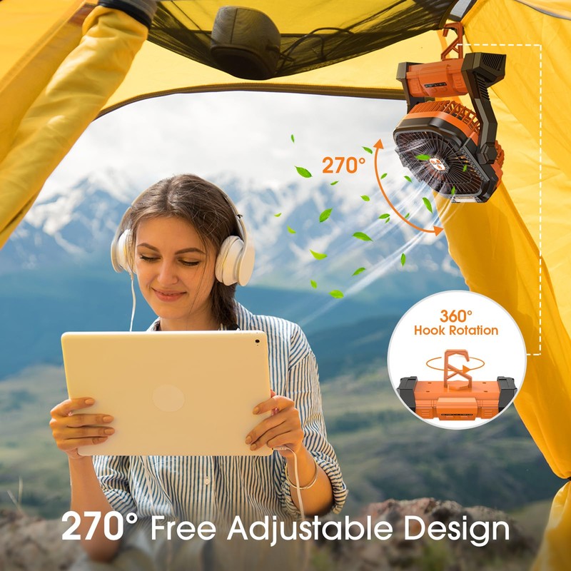 Portable Fan Rechargeable, Cordless Battery Powered Fan with LED Lantern,