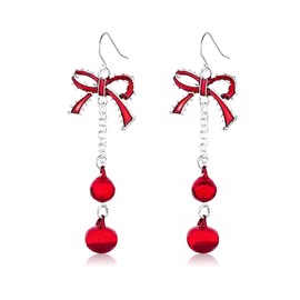 1 Pair Christmas Earrings for Women,Bow Silver Dangle Earrings Xmas Dangly Earings Jewellery Bauble Chrostmas Gifts Red Ladies Jewelry Dangling Shining Earring Gift Christmad Earing,for Women Girls