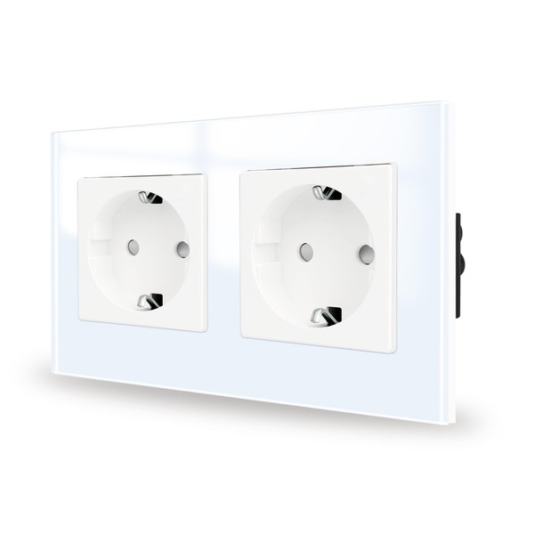 JIMEIDA Double Socket Glass in White Flush-Mounted, 2-Way Schuko Sockets