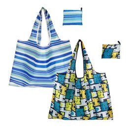 FAVORTALK Foldaway Shopping Bag 2 Pcs Reusable Grocery Bag Foldable Eco-Friendly Shopping Bag Lightweight Washable Nylon Large Shopper Bag Washable Shopper Bags for Women - 16311