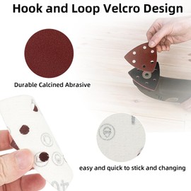 Aniyoo 120Pcs Triangular Sanding Pads, 90mm 6 Holes Triangle Sanding Pads Detail Sander Paper, Sandpaper for Electric Sander Hook and Loop, 60/120/180/240/320/400 Grits for Sanding, Polishing