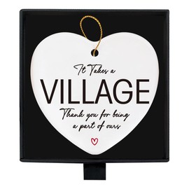 Thank You Gifts for Women Daycare Teacher Caregiver Boss Appreciation Thank You Gifts for Women Men Coworkers Teachers Friends, It Takes A Village Thank You Gift Ceramic Hanging Ornaments Heart