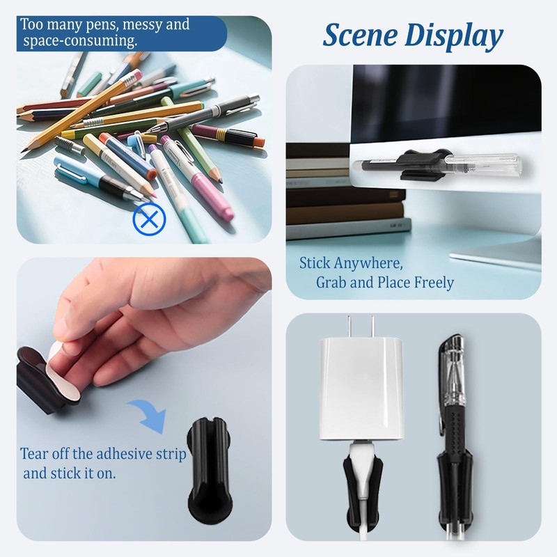 Ceemiaa 6-Pack Adhesive Silicone Pen Holders – Dual-Hole Sticky Pencil