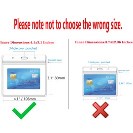 Extra Thick Horizontal ID Card Name Tag Badge Holder with Waterproof Type Resealable Zip (4x3 Inches Medium Size, 6Packs)