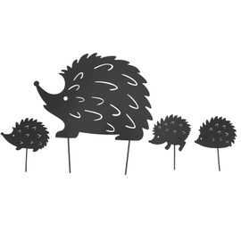 Fdit 4 Pieces Decorative Metal Hedgehog Garden Statues Cute Animal Hollow Silhouette Iron Art Hedgehog Decoration for Garden