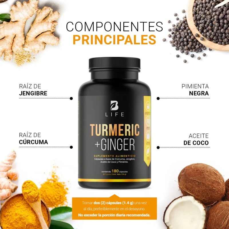 Cúrcuma + Jengibre Con Aceite De Coco 180 Cápsulas B