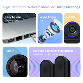 Tenveo 1080P 60FPS Webcam with Microphone and Speaker, All-in-One Video Audio Conference Camera Autofocus 116° for Video Conferencing Gaming Meeting Live Streaming Works with Skype Zoom OBS YouTube