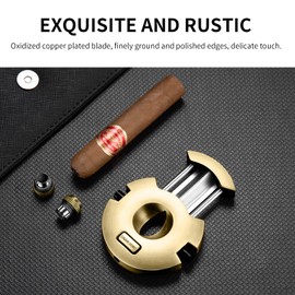 CIGARLOONG 2-in-1 Cigar Cutter,V-Cut Guillotine Stainless Steel Sharp Blade Built-in 2 Cigar Punches Comes in Gift Box (Black)