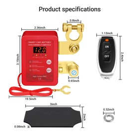 12V Intelligent Battery Power-Off Switch with Remote - Ideal for Car, Truck, RV, ATV, LED Voltage Display, Anti - Theft Battery Kill & Cut - Off Feature(Red)