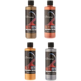 Chroma 1964 Molten Metal Acrylic Paint Set, 8 oz. Bottle, Assorted Color, 3.9" Height, 3.9" Width, 6.5" Length (Pack of 4)