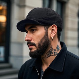 Clakllie Soft Short Brim Baseball Cap Flat Bill Snapback Cap Cotton Flat Brim Dad Hat Breathable Trucker Hats Low Profile Cap,BSAD2521-Black