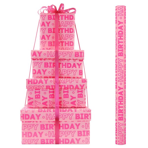Pink Birthday Wrapping Paper Roll for Girls Kids Women, Pink