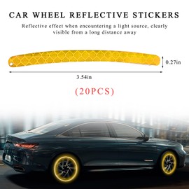 Yourkar 20 PCS Car Wheel Reflective Stickers, Anti-Scratch Night Safety Warning Tape Stripe Sticker, Exterior Fluorescent Decorative Tire Rims Decal for Vehicles, Car Accessories (Yellow)
