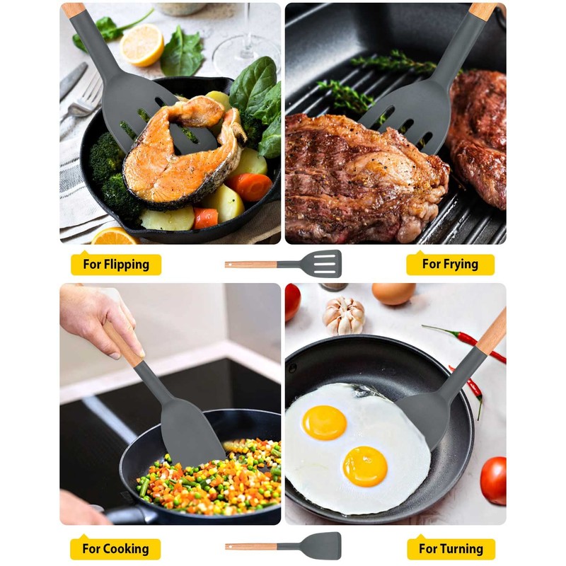 Pack of 2 Silicone Cooking Spatula, Heat Resistant Solid Turner,