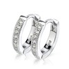 Sterling Silver & Genuine Crystal Huggie Hoop Earring (Silver)