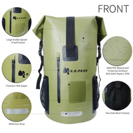 SEPEAK 35L Waterproof Marine Dry Bag, Roll Top Backpack, Heavy Duty Dry Sack for Kayaking, Boating,Swimming,Diving,Surfing,Rafting,Fishing,Camping,Hiking,with Reflective Strip,Green