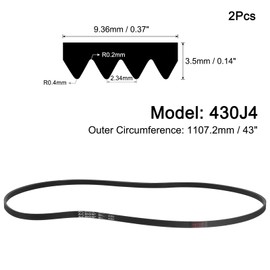 uxcell 2pcs 430J4 Poly V Belt, 4 Ribs PJ V-Ribbed Belt 43" L x 0.37" W x 0.14" T, EPDM Poly V Belt, Multi Wedge Micro V Serpentine Belt