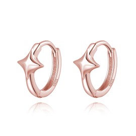 Reffeer Solid 925 Sterling Silver Star Huggie Earrings for Women Teens Star Hoop Earrings Hypoallergenic (C-Rose Gold)