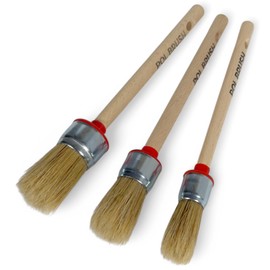 Set of 3 0.75, 1, 1.2 Inch Chalk & Wax Round Paint Brushes - High European Quality - Natural Bristles - for Home, Wood, Walls, Art, Trim & Furniture - for Acrylic, Oil, Stain, Chalk & Wax Paints