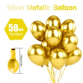 Pack of 50 Balloons Gold, Metallic Balloons Gold, 12 Inch Metallic Latex Balloons, Helium Balloons Metallic, Metallic Golden Balloons for Wedding, Birthday Decoration, Baby Party, Party Decoration