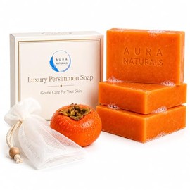 Persimmon Soap 3 Pack with Foaming Bag – Body Odor & Nonenal Deodorizing Soap Bar – Natural Persimmon Extract Anti Odor Soap for Men – Deep Cleansing & Long Lasting Freshness