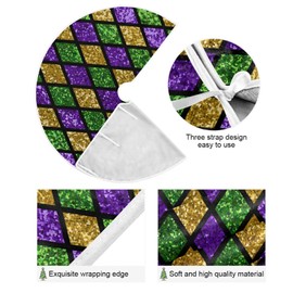 Ollabaky Mardi Gras Carnival Tree Skirt, 47.2 Inches Plaid Abstract Glitter Christmas Tree Skirt Xmas Ornament for Home Holiday Party Decoration
