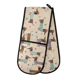 susiyo Double Oven Mitts Cute Dachshunds Dogs Heat Resistant Oven Glove Extra Long Potholder for Kitchen Cooking Baking BBQ Microwave Handling Hots and Pans, 35x7 Inch