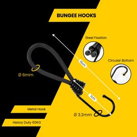 Brotree Elastic Straps with Hooks, Pack of 25, 15 cm Expander with Hooks, Short Rubber Tensioner, Tarpaulin Tensioner with Hooks for Tarpaulin, Tents, Banners, Trailer Tarpaulin and Nets