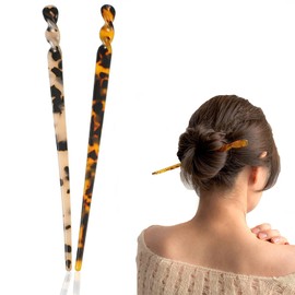 Reayou 2 Pack Hair Sticks Acetate Resin Chopstick Vintage Chinese Style,Hair Sticks Accessories Tortoise Shell Hairpin,Disk Hair Sticks Hair Styling Pins for Women Girls (Tortoiseshell)