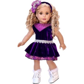 - Ice Skating Queen - 3 Piece Ice Skating Outfit for 18 Inch Doll - Purple Leotard with Ruffle Skirt, Decorative Head Band and White Skates - 18 Inch Doll Clothes (Doll Not Included)
