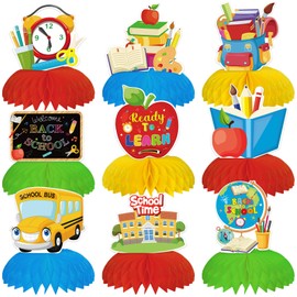 9Pcs Back to School Table Centerpieces Back to School Table Decor First Day of School 3D Centerpiece Decor Back to School Honeycomb Centerpiece Table Toppers for School Classroom Party Decor