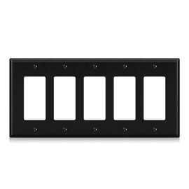 ELEGRP 5-Gang Decorative Wall Plates, Standard Size 4.52" H x 10.03" L Unbreakable Thermoplastic Faceplate Cover for Decorator Receptacle Outlet Switch, UL Listed (1 Pack, Glossy Black)