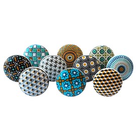 Royal Kraft Vintage Multicolor Painted Ceramic Pull Knobs for Kitchen Cabinet, Door & Drawer, Wardrobe, Cupboard (10 Designs x 2 pcs = 20 knobs) Sknob016_20