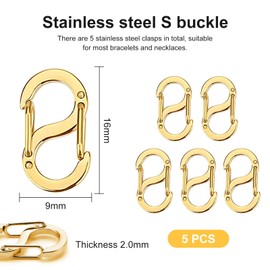 Double Opening Shortener Clasps, 5pcs Necklace Clasp Chain Closures Bracelet Connectors Necklace Clip Jewelry Making Charm Clasp S Lock for Bracelet Necklace Connector Gold