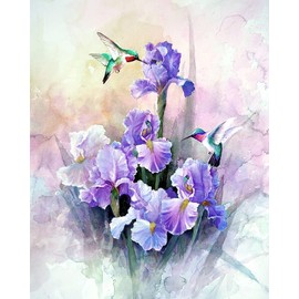 WZVZGZ 1000 Pieces of Puzzle-Hummingbird and Purple Iris-Adult Puzzles, Children's Educational Toys, Home Kitchen Living Room Bedroom Decoration, Colorful Puzzles, Educational Games