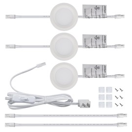 LUMILAND Wired LED Puck Lights (2.7Wx3) Plug-in Lighting Warm White (3000K), LED Cabinet Light for Kitchen Can Be Surface Mount or Recess Mount, White