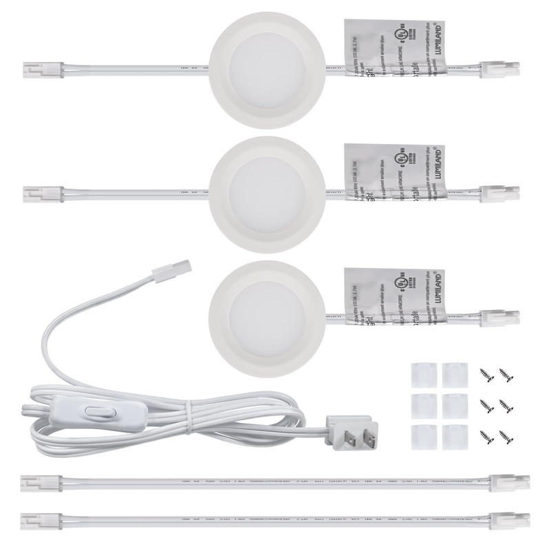 LUMILAND Wired LED Puck Lights (2.7Wx3) Plug-in Lighting Warm White