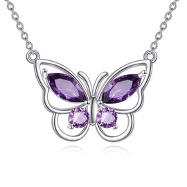 AINFQY Butterfly Necklace for Women 925 Sterling Silver Butterfly Pendant Necklace February Birthstone Cubic Zirconia Jewelry Gift