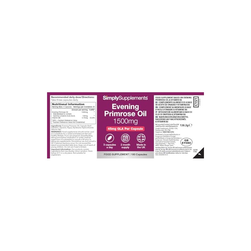 Evening Primrose Oil 500mg | 180 Capsules | Cold Pressed