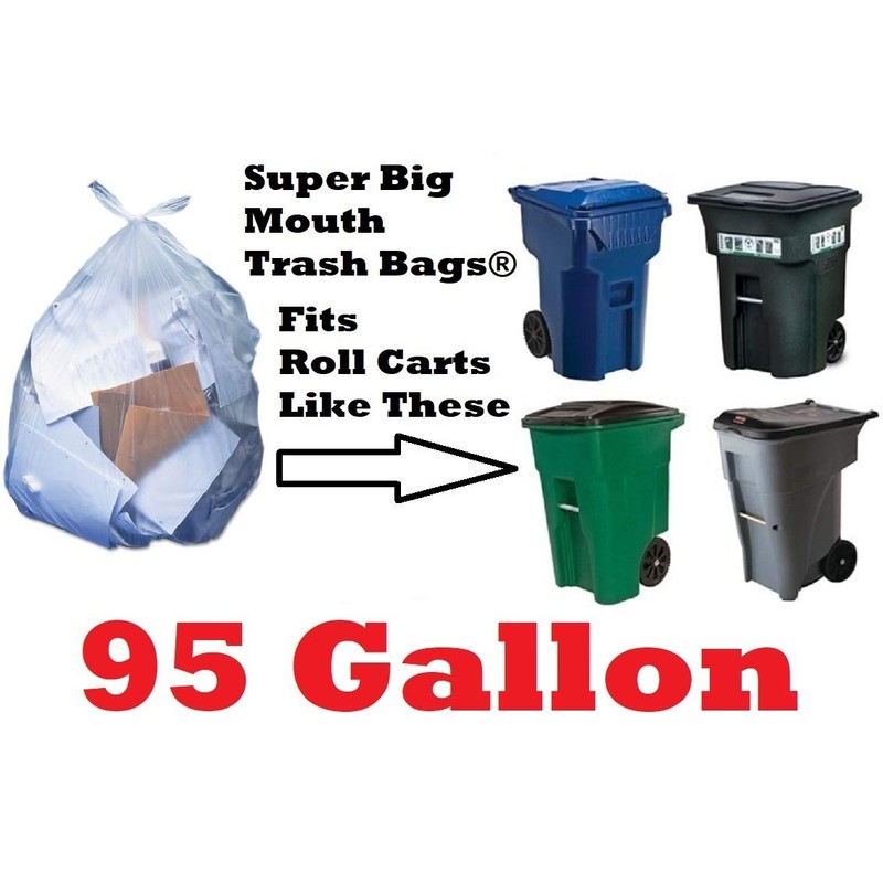 95 Gallon CLEAR Super Big Mouth Trash Bags - 2-MIL