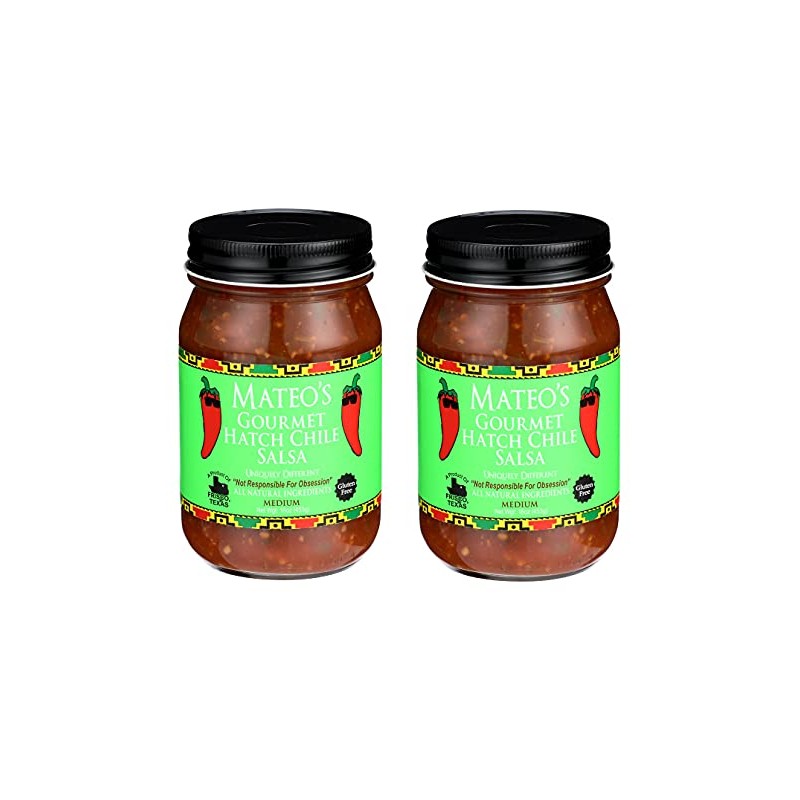 Mateo's Gourmet Hatch Chile Salsa, Medium 16 Oz (Pack of