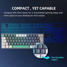 Machenike K500A-B61W 60% Mechanical Wireless Gaming Keyboard, 61 Keys Ultra-Compact Hot Swappable Linear Brown Switch, Dynamic RGB Backlit, Anti-Ghosting, Double-Shot PBT Keycaps, Win/Mac, White