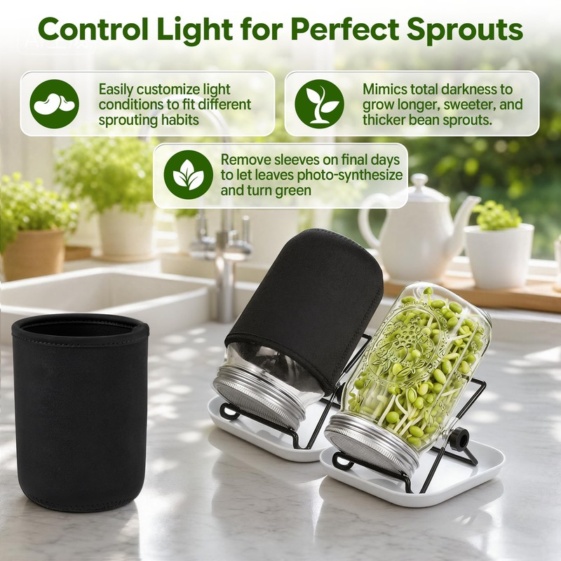 4 Pack Sprouting Jar Kit with Wide Mouth Mason Jars,Lids,Stands,Trays